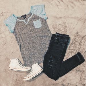 Cute t-shirt with light blue capped sleeves